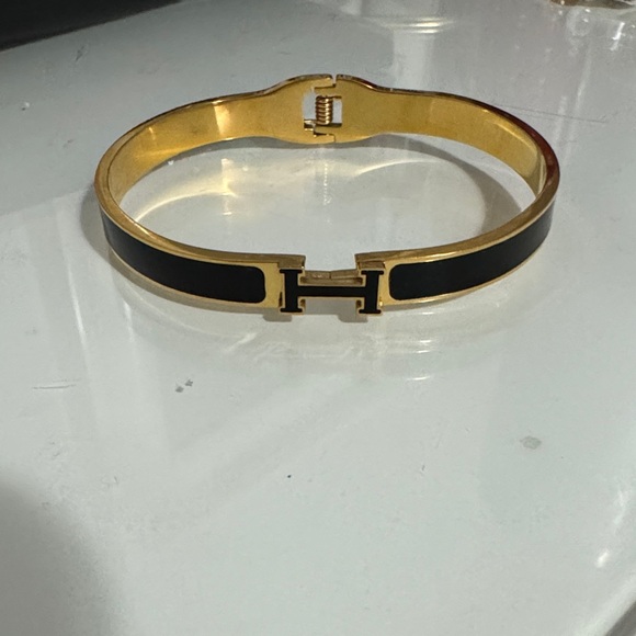 Jewelry - Gold Tone Bracelet with Black Enamel H Logo